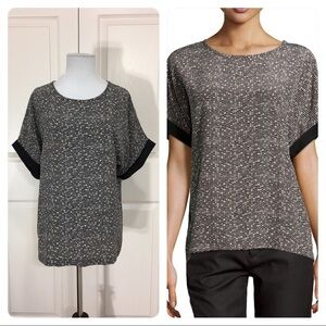 Vince Geometric-Print Short-Sleeve Blouse, Black